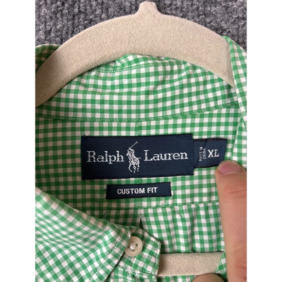 Ralph Lauren Shirt Mens XL Green White Custom Fit Gingham Button Down Cotton - Picture 4 of 7